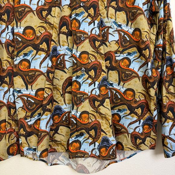 Eton Dress Shirt Mens 39 Medium Slim Fit Tan Long Sleeve Button Up Octopus - Picture 4 of 11